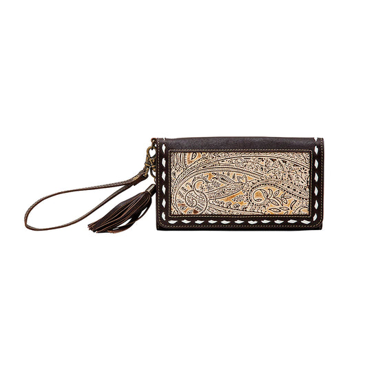 Melody Embossed Leather Wristlet Wallet Bag