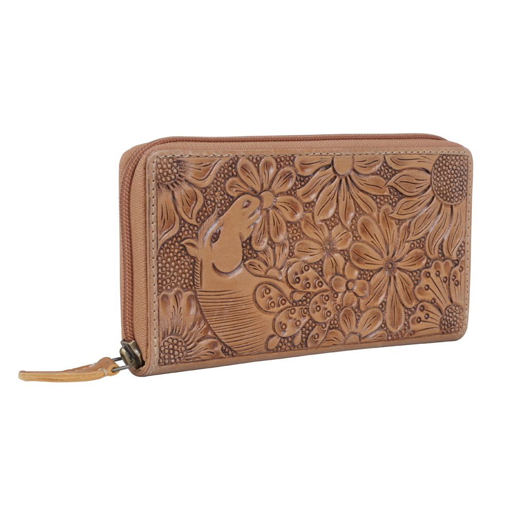Western Hand Tooled Leather Horse Wallet