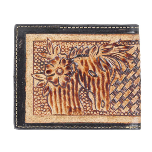 Western Hand Tooled Leather Horse Bifold Wallet