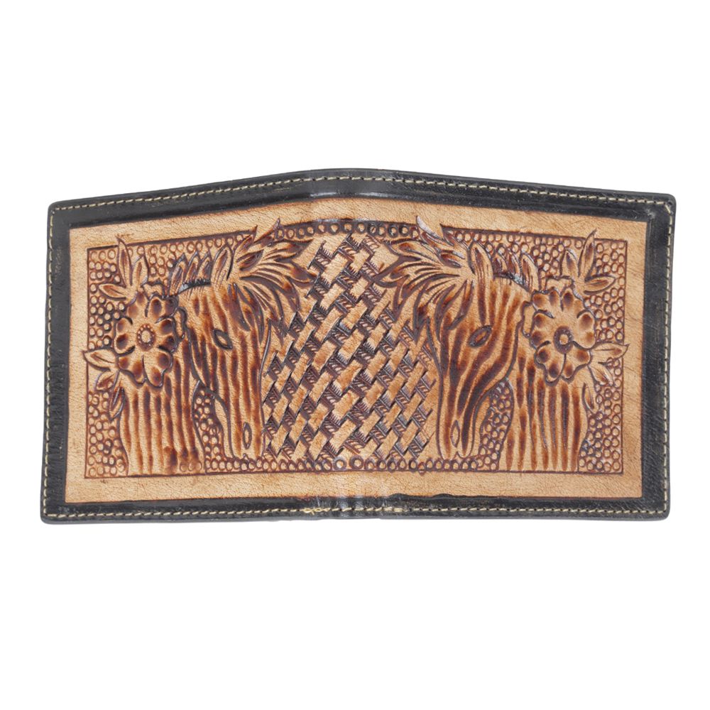 Western Hand Tooled Leather Horse Bifold Wallet