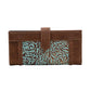 Brown & Turquoise Embossed Leather RFID Blocking Wallet