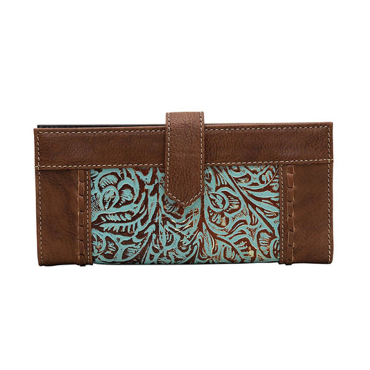 Brown & Turquoise Embossed Leather RFID Blocking Wallet