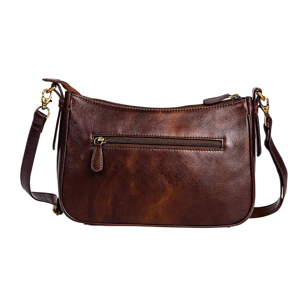 Whitley Way Hand-Tooled Leather Small Crossbody Bag