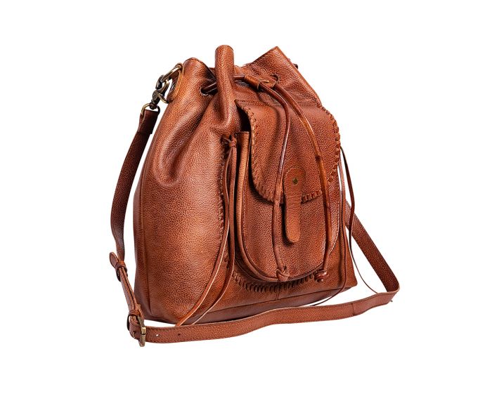 Leather Bucket Drawstring Bag