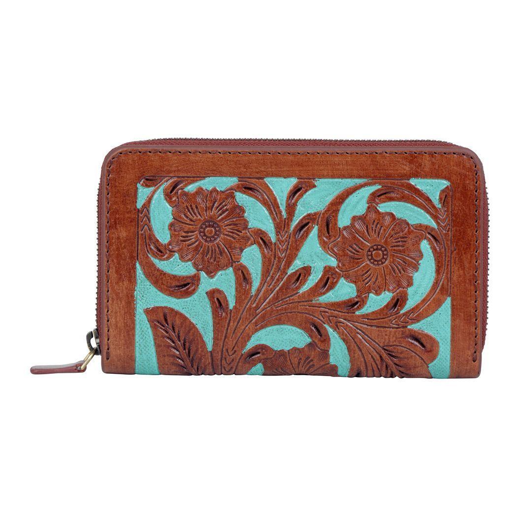 Turquoise Embossed Filigree Leather Wallet from Brooklyn Bag at Moosestrum.com