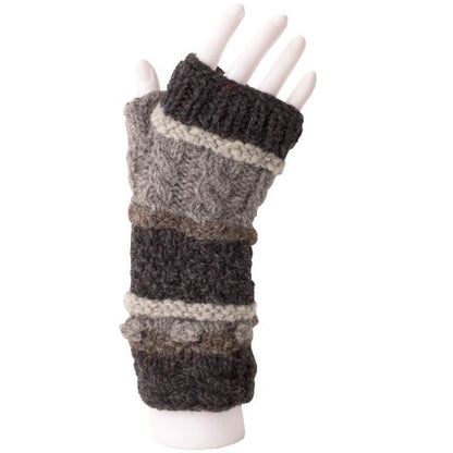 Unisex Australian Merino Wool Cable/Striped Fingerless Gloves from Brooklyn Bag at Moosestrum.com