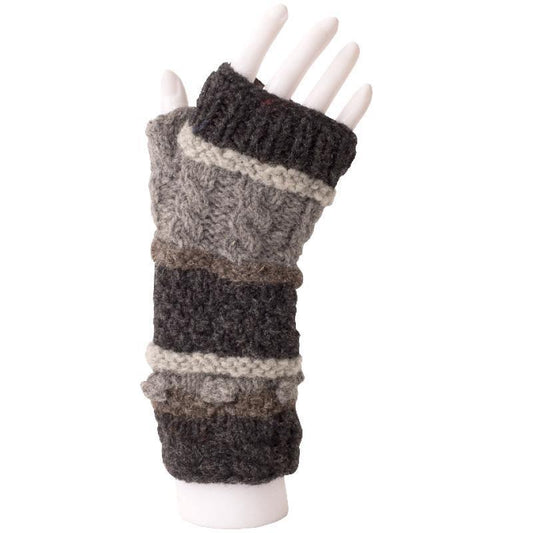 Unisex Australian Merino Wool Cable/Striped Fingerless Gloves from Brooklyn Bag at Moosestrum.com